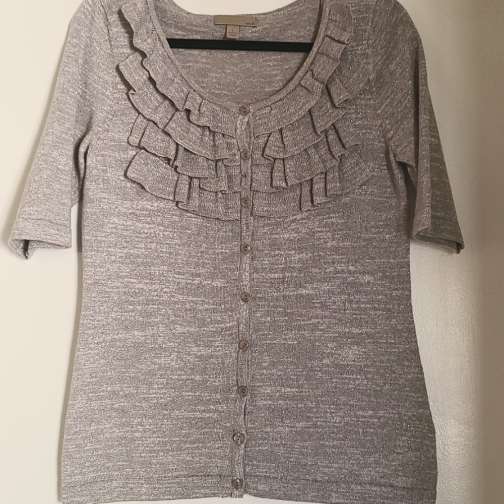 Knit top, grey with silver metallic threads. Womens size L